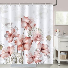 72x72 Inch Blush Pink Floral Watercolor Shower Curtain Waterproof Fabric — custom printed polyester bath curtain