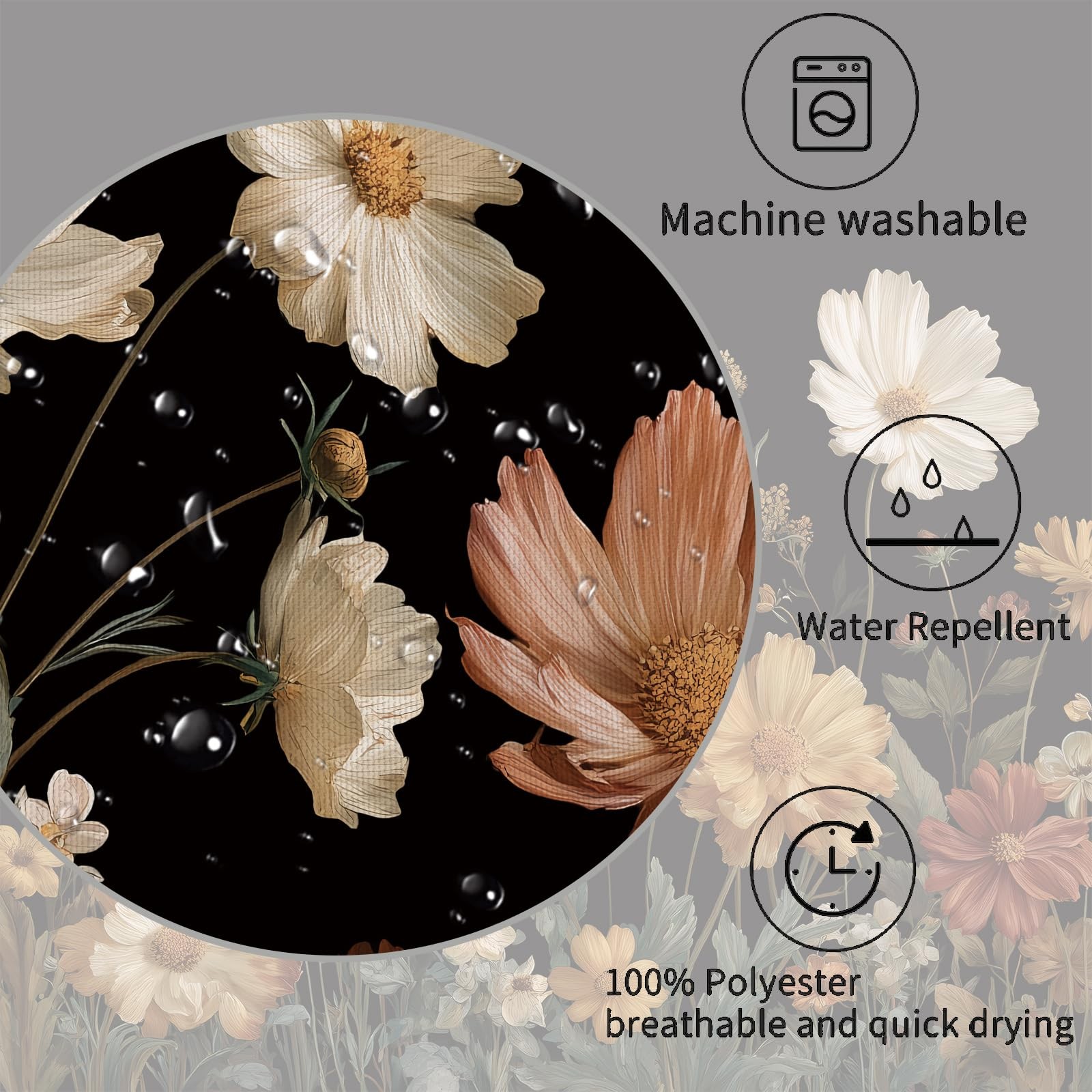 Custom Printed Bath Curtain — custom printed polyester bath curtain detail view