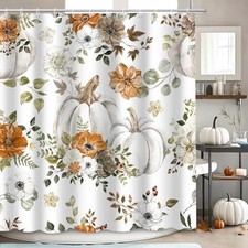 Fall Pumpkin Shower Curtains for Bathroom Autumn Floral Shower Curtain Orange1 — custom printed polyester bath curtain