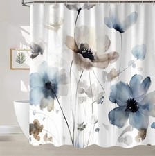 Boho Floral Camper RV Shower Curtain for Travel Trailer Bathroom, Cream Tan B... — custom printed polyester bath curtain