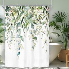 Riyidecor Small Green Eucalyptus Leaves Shower Curtain for Bathroom Decor 54W... — custom printed polyester bath curtain