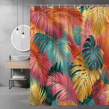 Colorful Tropical Palm Leaves Shower Curtain Botanical Print — custom printed polyester bath curtain