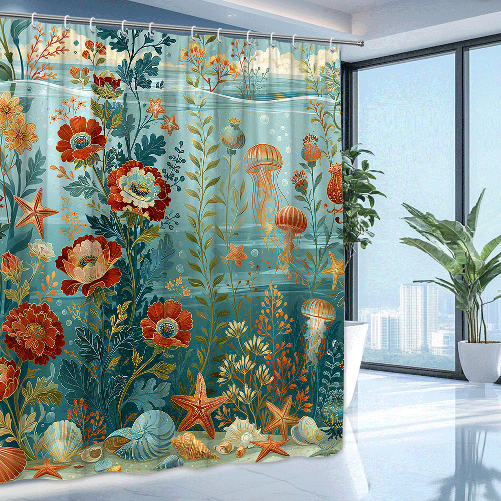 Custom Printed Bath Curtain — custom printed polyester bath curtain detail view