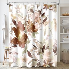Floral Shower Curtain Watercolor Flower Fabric Bathroom Decor Brown 72x72 In — custom printed polyester bath curtain