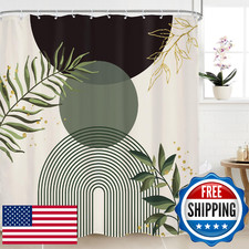 Mitpok Dark Green Boho Shower Curtain 72Wx72H Black Bohemian Modern Abstract Pla — custom printed polyester bath curtain
