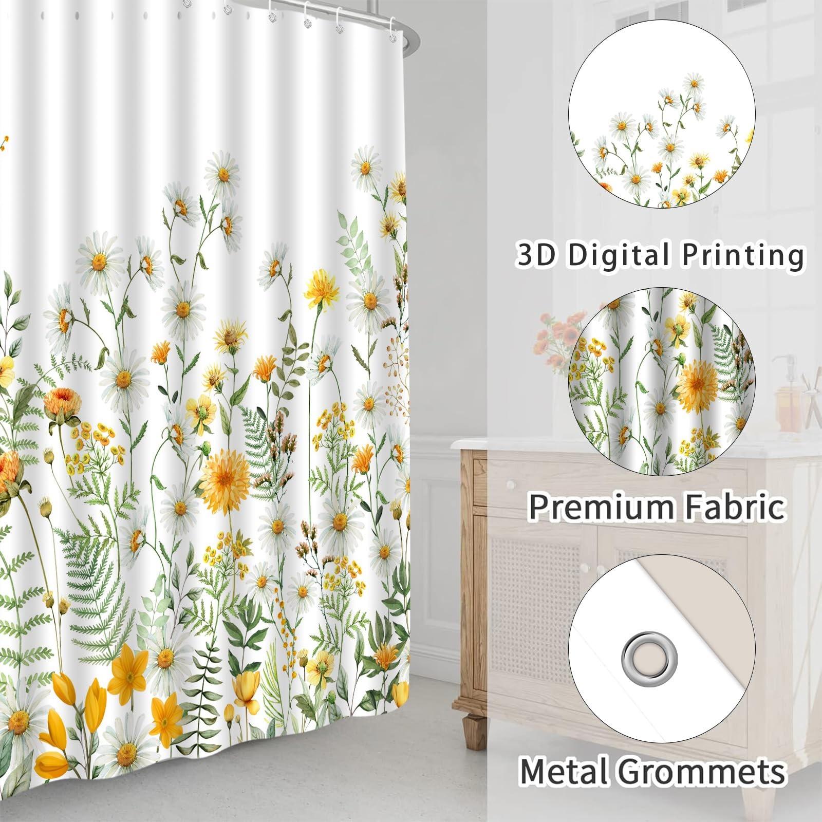 Custom Printed Bath Curtain — custom printed polyester bath curtain detail view