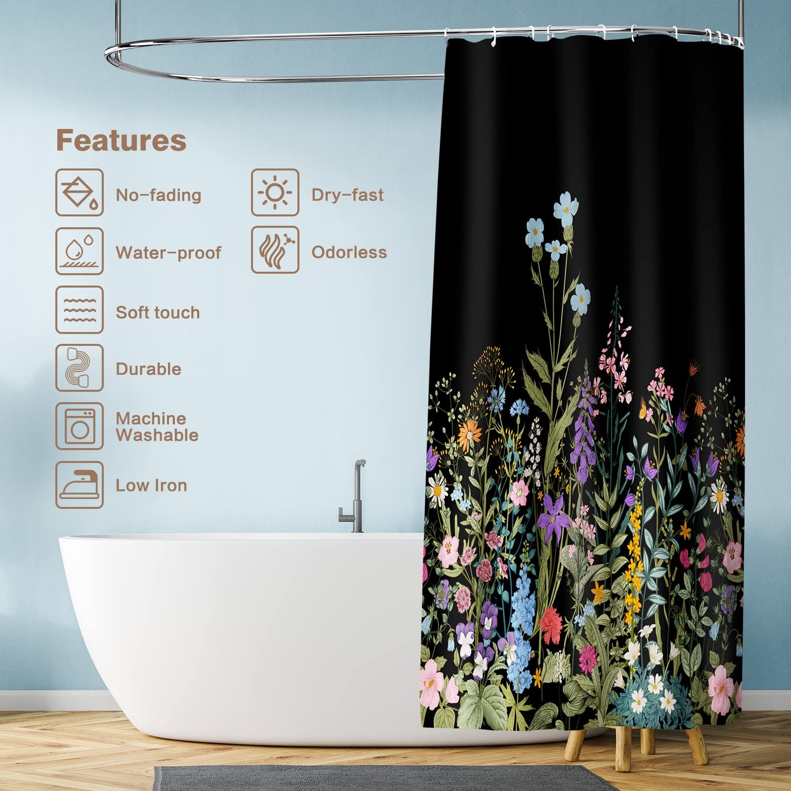 Custom Printed Bath Curtain — custom printed polyester bath curtain detail view