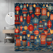 Chinese Lanterns Shower Curtain, Asian Night Festival Print — custom printed polyester bath curtain