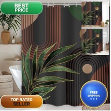 Glawry Dark Green Brown Boho Shower Curtain Abstract Mid Century Retro Tropical — custom printed polyester bath curtain