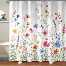Summer Wildflower Shower Curtain for Bathroom, Colorful Floral Meadow Fabric ... — custom printed polyester bath curtain