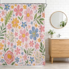 Watercolor Floral Shower Curtain, 72x72 Inches Blush Pink Background with Vib... — custom printed polyester bath curtain