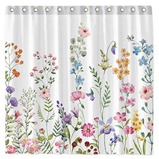Floral Plant Watercolor Flower Shower Curtain Set with Hooks Home Plant 1 — custom printed polyester bath curtain