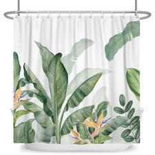 Tropical Green Leaf Shower Curtain, Polyester Waterproof Bathroom Curtain — custom printed polyester bath curtain