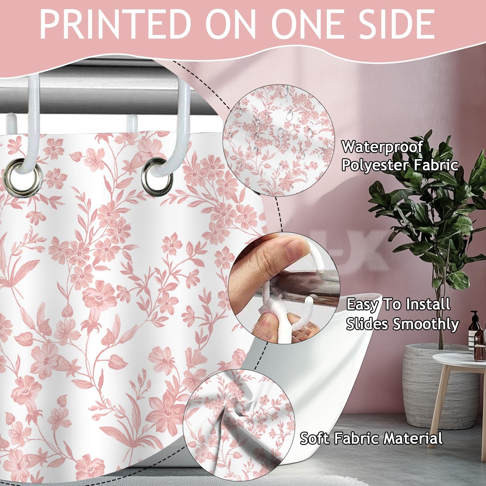 Custom Printed Bath Curtain — custom printed polyester bath curtain detail view