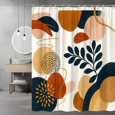 Modern Abstract Shower Curtain in Earthy Tones and Shapes — custom printed polyester bath curtain