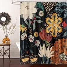 Boho Floral Shower Curtain, Spring Tropical Leaves Fabric Cloth Shower Curtains — custom printed polyester bath curtain
