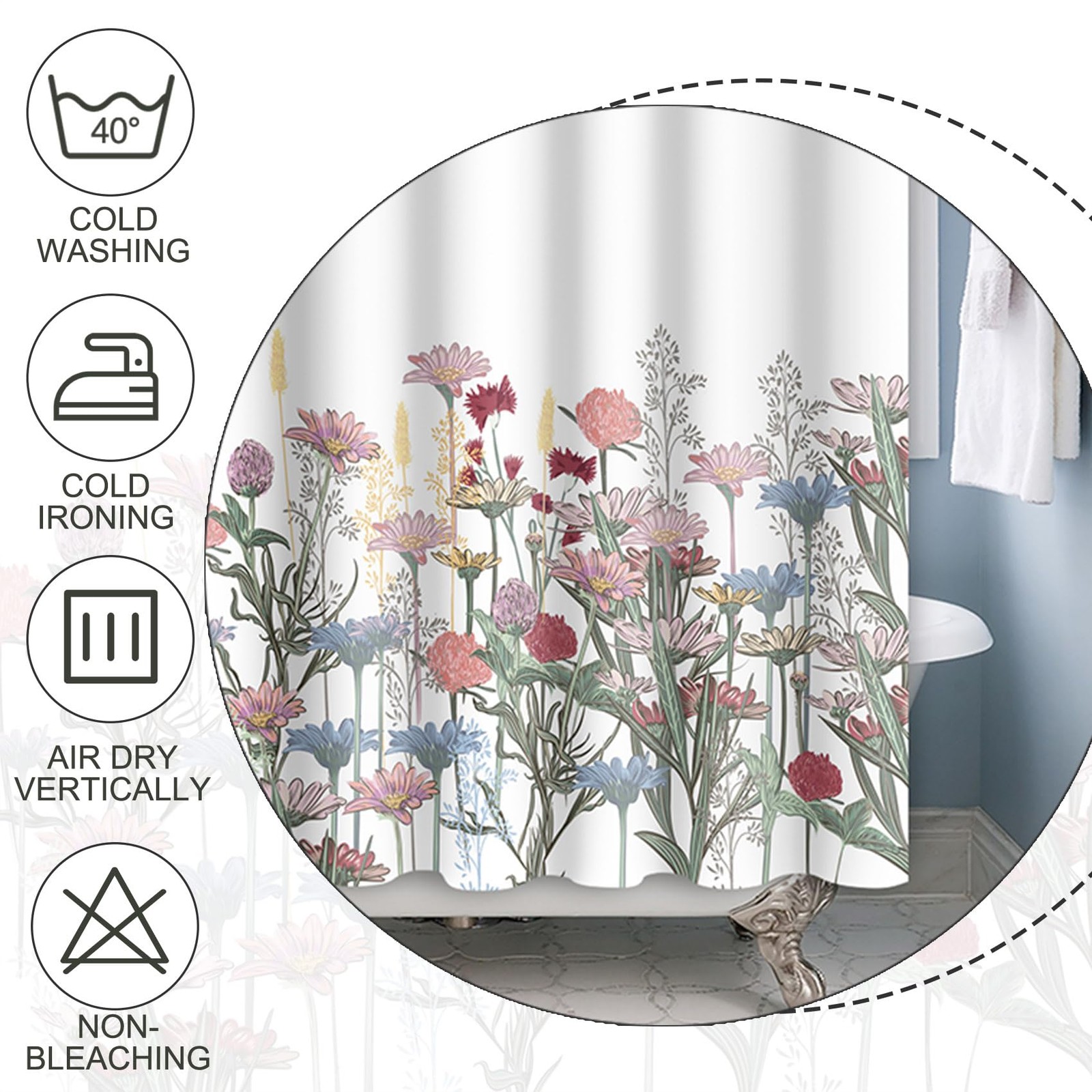 Custom Printed Bath Curtain — custom printed polyester bath curtain detail view