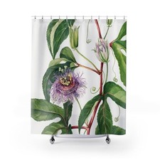 Floral Shower Curtain Bathroom Decor White Powder Room — custom printed polyester bath curtain