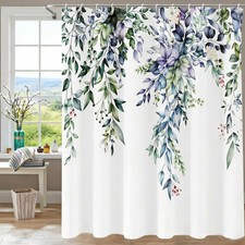 Shower Curtain Spring Floral Eucalyptus Watercolor Green Leaves 72x72 Inch — custom printed polyester bath curtain