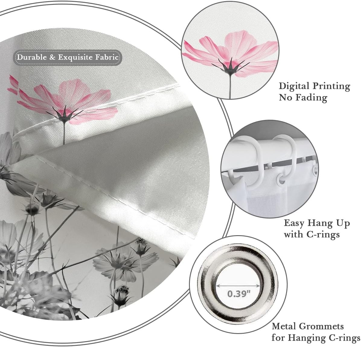 Custom Printed Bath Curtain — custom printed polyester bath curtain detail view