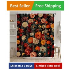 Vintage Floral Shower Curtain for Bathroom, Black Boho Floral Shower Curtain ... — custom printed polyester bath curtain