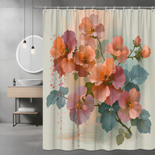 Floral Blossom Shower Curtain, Pink Peach Flower Print — custom printed polyester bath curtain