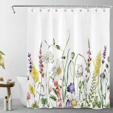 Botanical Green Leaf Colorful Wildflower Shower Curtain Bathroom Accessories Set — custom printed polyester bath curtain