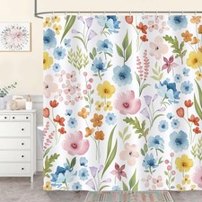 Spring Floral Shower Curtain Watercolor Flower Leaves Polyester 72x72 — custom printed polyester bath curtain