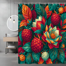 Tropical Floral Leaves Shower Curtain Orange Teal Red Botanical — custom printed polyester bath curtain