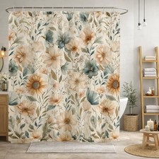 Vintage Boho Floral Shower Curtain for Bathroom 72"W x 72"L (Pack of 1) Beige — custom printed polyester bath curtain