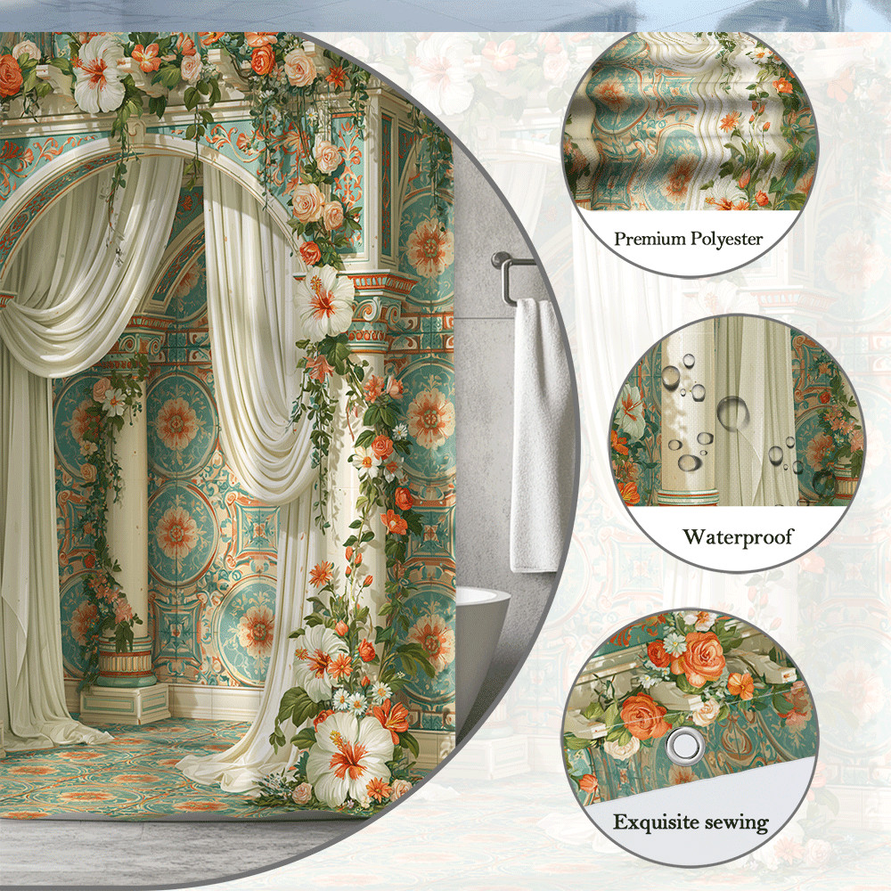 Custom Printed Bath Curtain — custom printed polyester bath curtain detail view