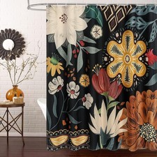 Dark Floral Shower Curtain, Vintage Botanical Boho Fabric Curtain, 72 x 72 — custom printed polyester bath curtain