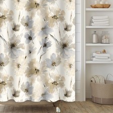 Yellow Gray Floral Beige Watercolor Fabric Bathroom Shower Curtain 72x72 Inch — custom printed polyester bath curtain