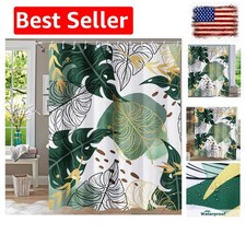 Shower Curtain Tropical Green Plant Shower Curtains for Bathroom, Leaf Shower... — custom printed polyester bath curtain