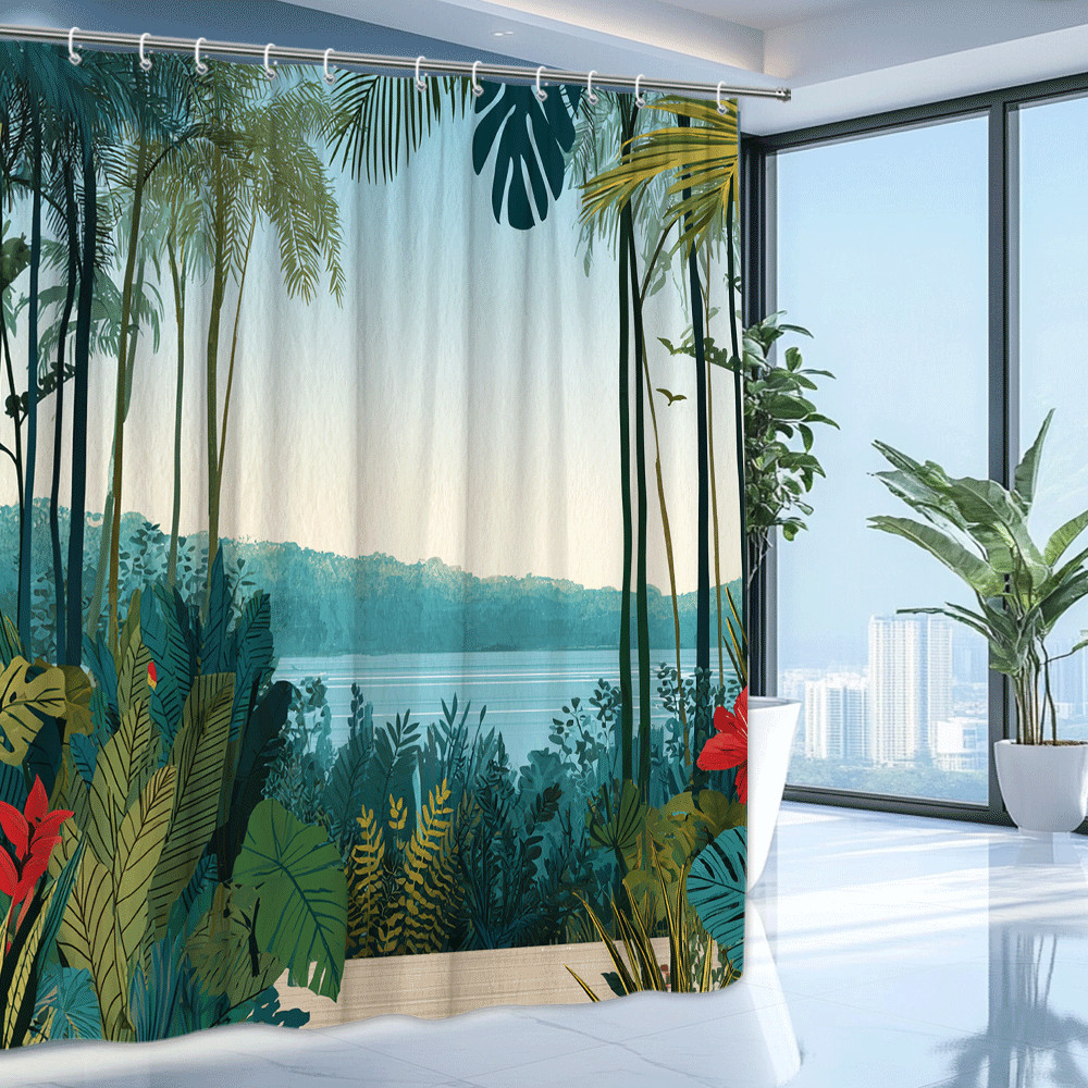Custom Printed Bath Curtain — custom printed polyester bath curtain detail view
