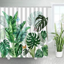 Green palm leaf plant shower curtain waterproof bathroom-decoration us — custom printed polyester bath curtain