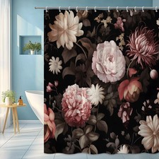 Dark Floral Shower Curtain with Colorful Flowers — custom printed polyester bath curtain