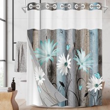 Nesphy Teal Daisy Butterfly Shower Curtain 54x80 Inch with Liner — custom printed polyester bath curtain