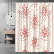 Pink Floral Bow Shower Curtain Vintage Style Printed Design — custom printed polyester bath curtain