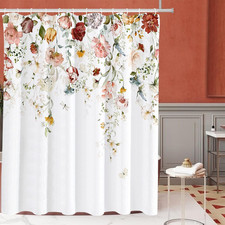 Blomming Colorful Floral Shower Curtain, Watercolor Yellow White Flowers Leaves — custom printed polyester bath curtain