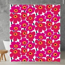 Scandinavian Floral Shower Curtain Waterproof Fabric Polyester Bath Decor Custom — custom printed polyester bath curtain