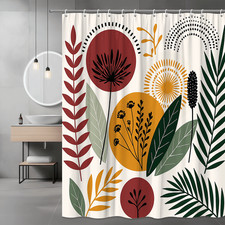 Boho Floral Leaf Shower Curtain Abstract Botanical Print — custom printed polyester bath curtain