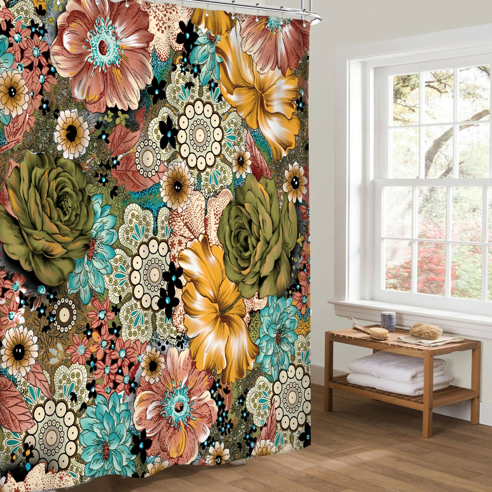 Custom Printed Bath Curtain — custom printed polyester bath curtain detail view