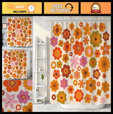 Vintage 70s Floral Shower Curtain Set, Retro Groovy Brown Orange Design, 72x72" — custom printed polyester bath curtain