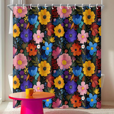 Colorful Floral Shower Curtain 72X72 Inch Bold Bright Flower Print Bathroom Curt — custom printed polyester bath curtain