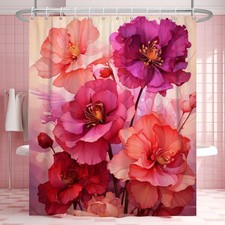 Uiiooazy Red Shower Curtain For Bathroom Hot Pink Floral Shower Curtain Set — custom printed polyester bath curtain