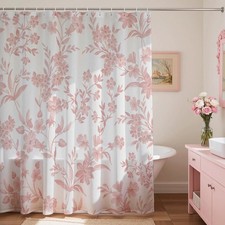 Floral Shower Curtain 12 Hooks Pink Flowers Spring Bathroom Decor 72x72 Inch — custom printed polyester bath curtain