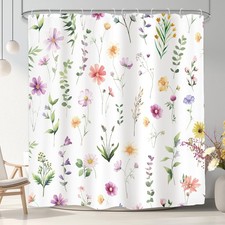 Pink Floral Shower Curtain Summer Flowers Waterproof Fabric Bathroom Decor — custom printed polyester bath curtain