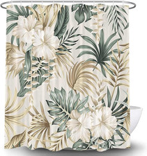 Tropical Plant Flower Shower Curtain for Bathroom, Vintage Sage Green Palm Leave — custom printed polyester bath curtain