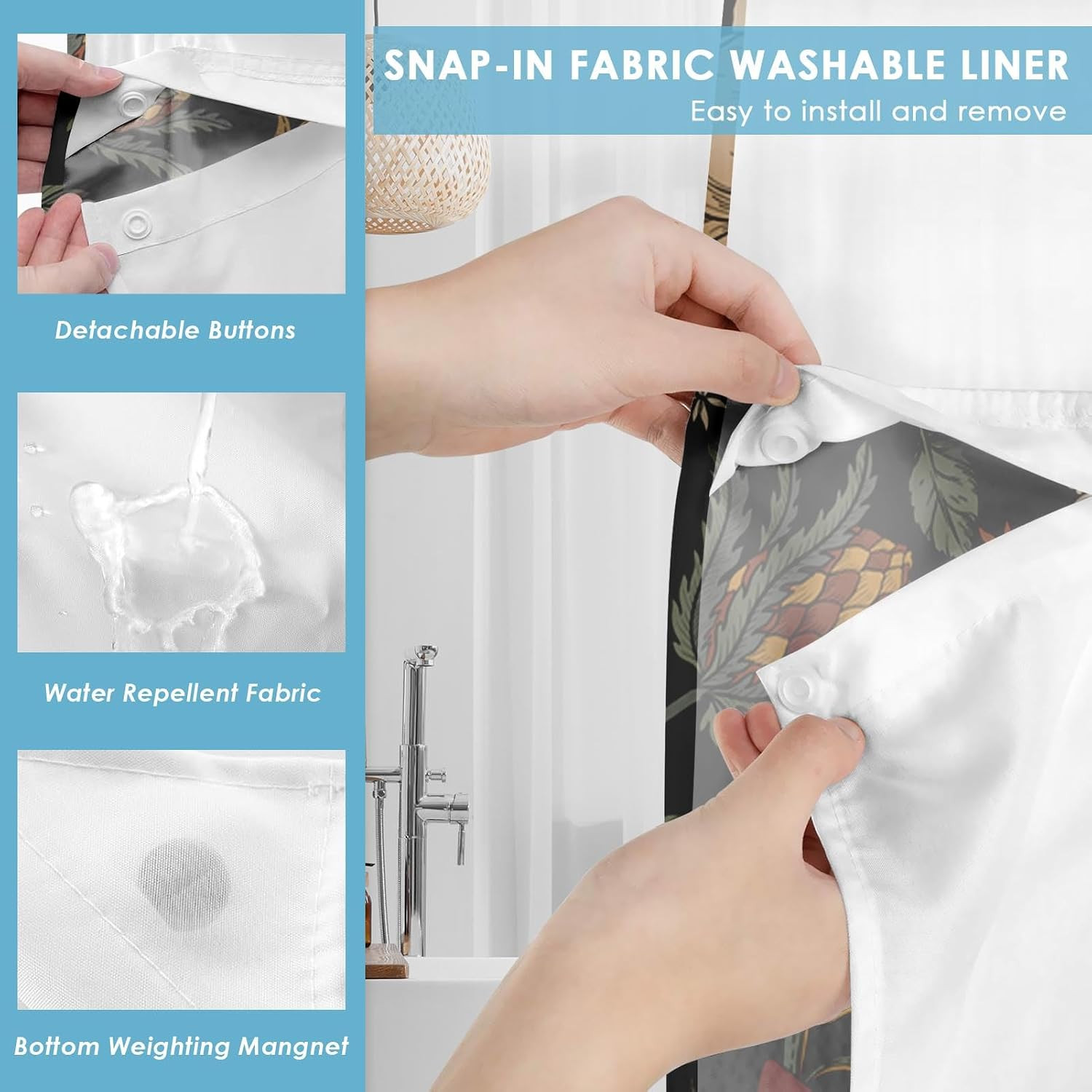 Custom Printed Bath Curtain — custom printed polyester bath curtain detail view